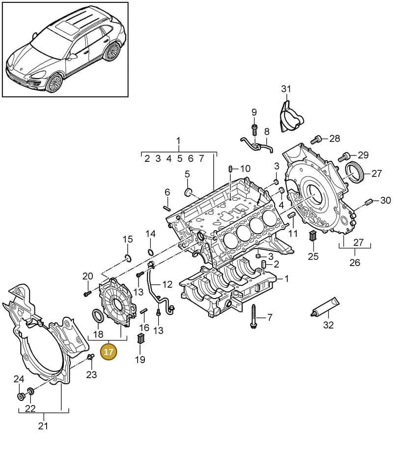 95810115030 — Porsche Cayenne (2010-2018) diagram p37101070, position 17