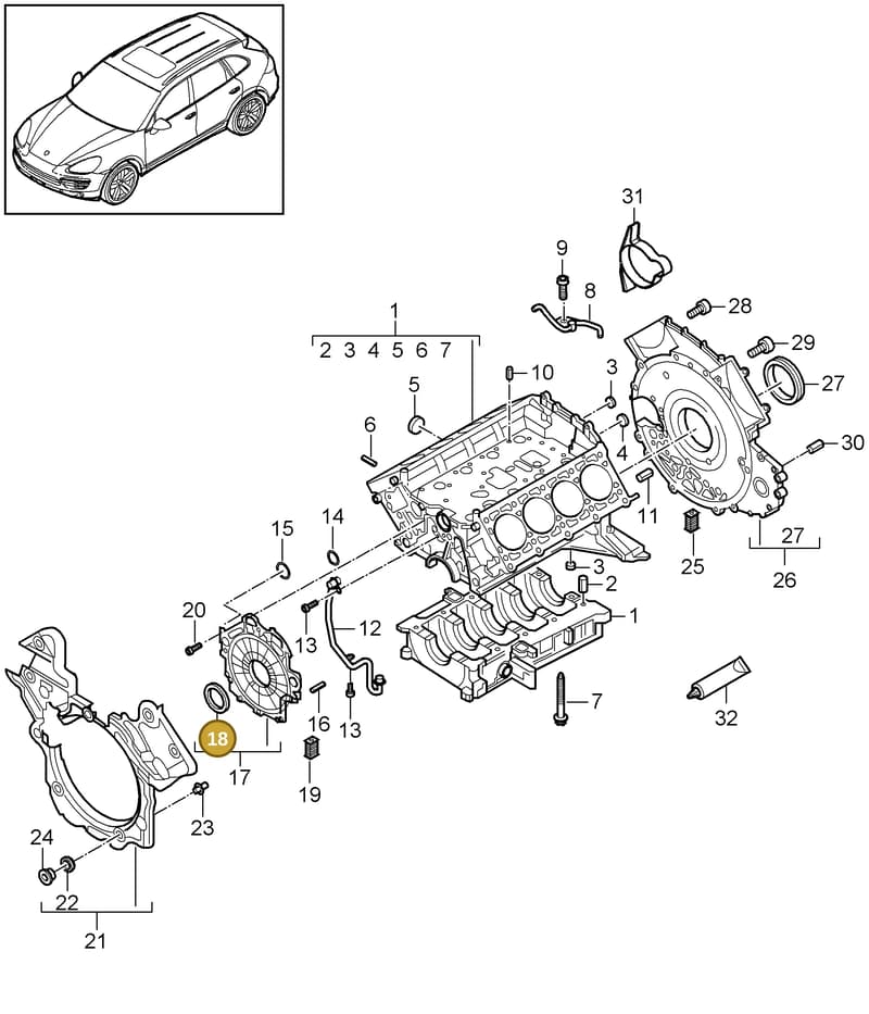 95810125100 — Porsche Cayenne (2010-2018) diagram p37101070, position 18