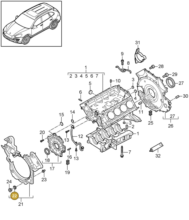 95810555100 — Porsche Cayenne (2010-2018) diagram p37101070, position 22