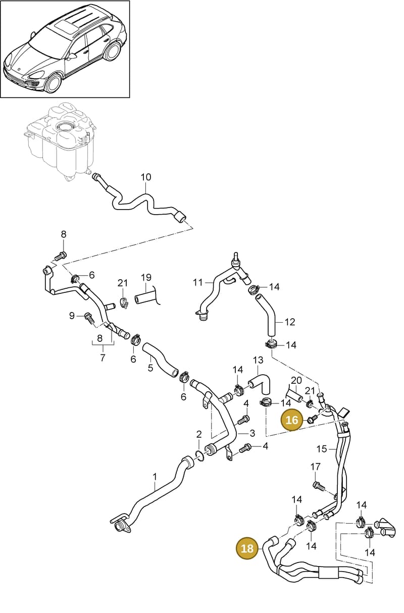 95810607370 — Porsche Cayenne (2010-2018) diagram p37105080, position 16+18