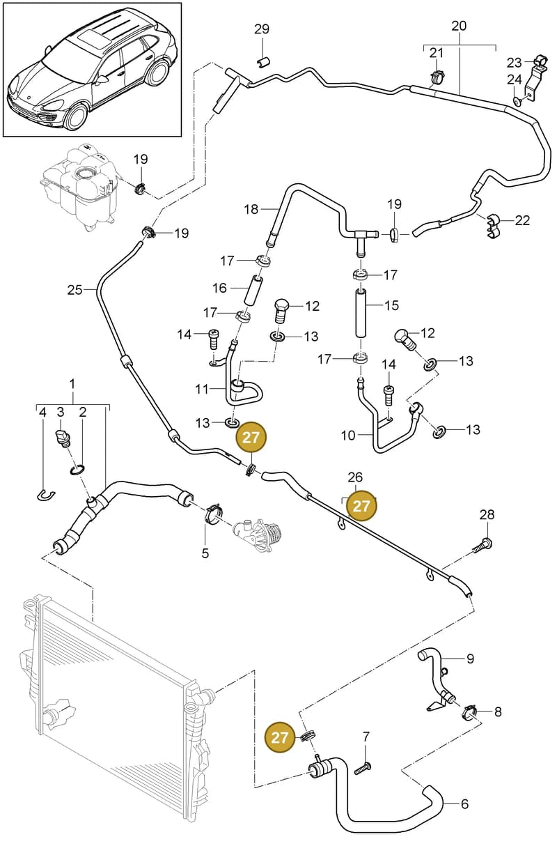 95810610400 — Porsche Cayenne (2010-2018) diagram p37105050, position 27+33
