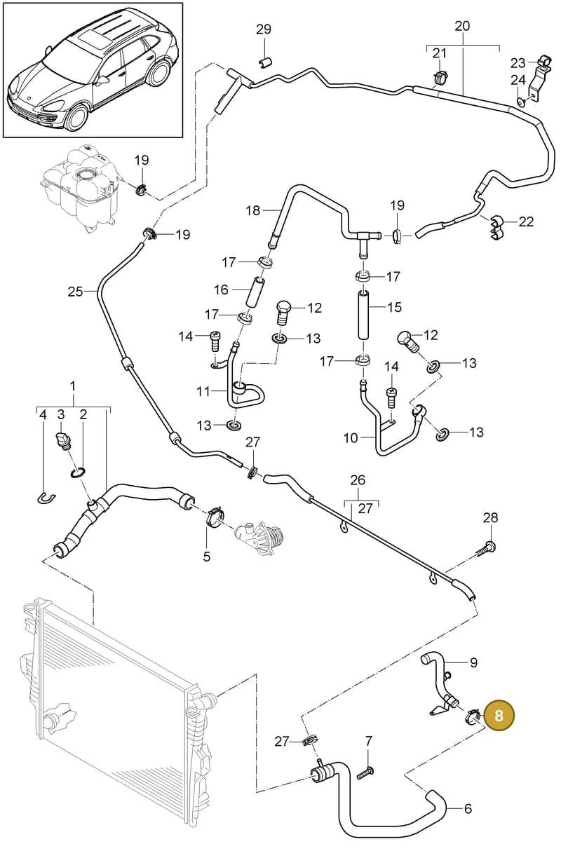 95810627011 — Porsche Cayenne (2010-2018) diagram p37105050, position 8