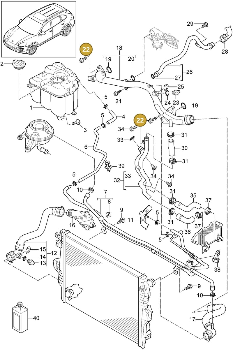 95810636601 — Porsche Cayenne (2010-2018) diagram p37105060, position 22