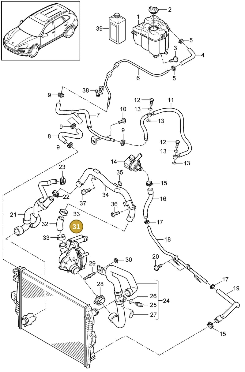 95810650500 — Porsche Cayenne (2010-2018) diagram p37105070, position 31