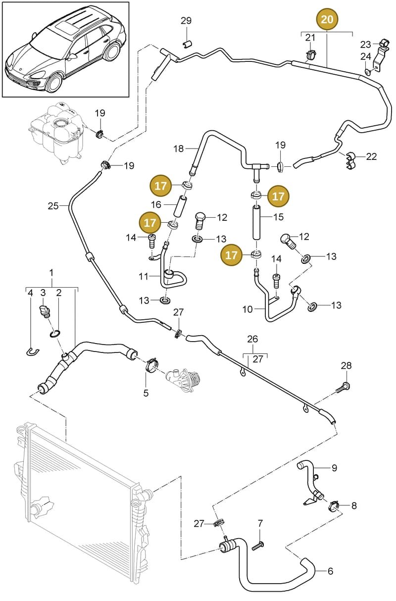 95810650900 — Porsche Cayenne (2010-2018) diagram p37105050, position 17+20
