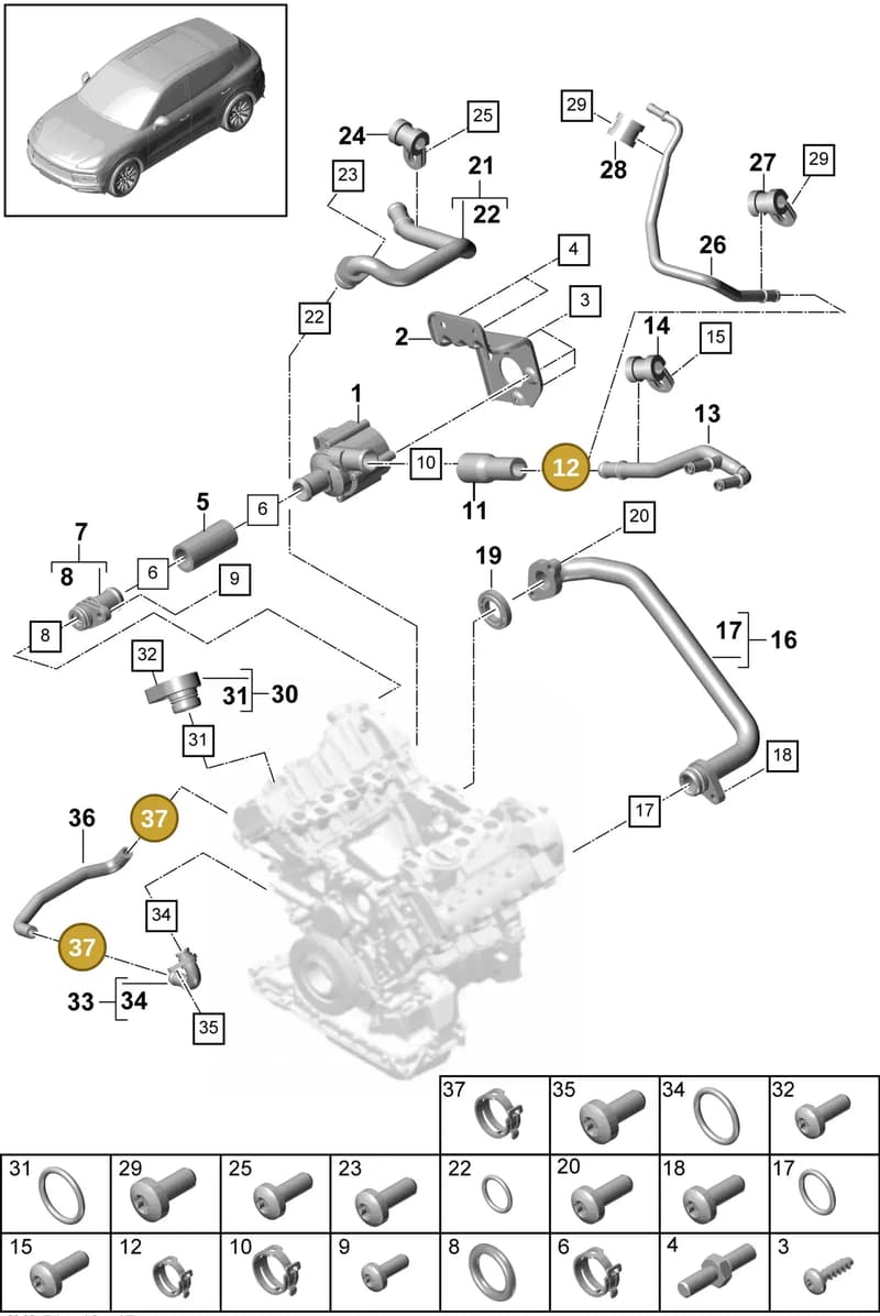 95810651710 — Porsche Cayenne (2017-2023) diagram p51105030, position 12+37