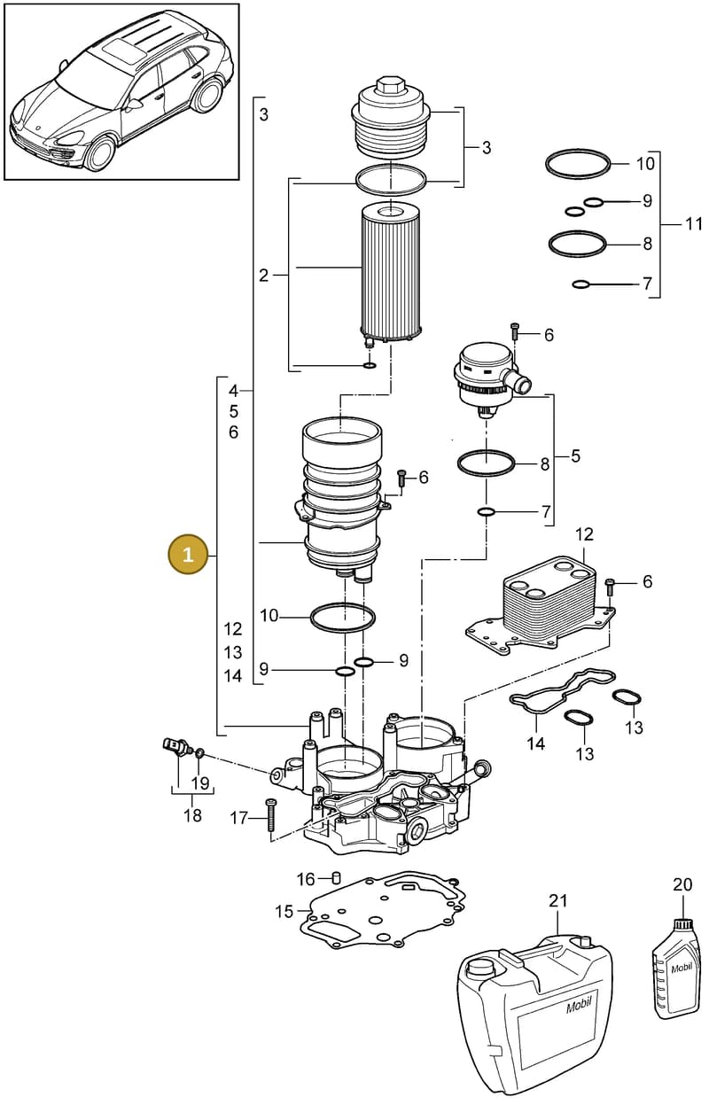 95810701001 — Porsche Cayenne (2010-2018) diagram p37104070, position 1
