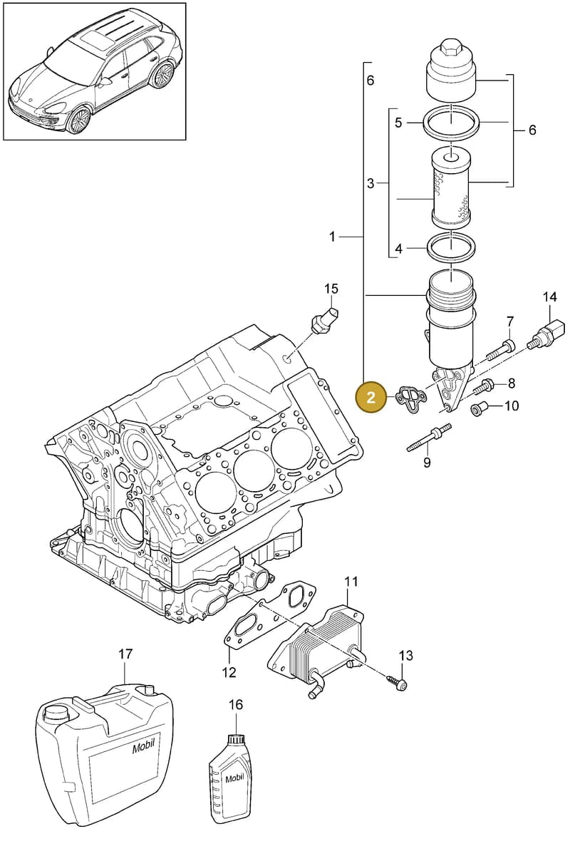 95810701040 — Porsche Cayenne (2010-2018) diagram p37104080, position 2