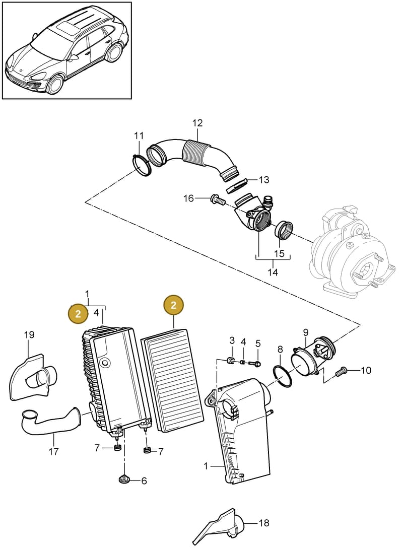 95811013010 — Porsche Cayenne (2010-2018) diagram p37106030, position 2