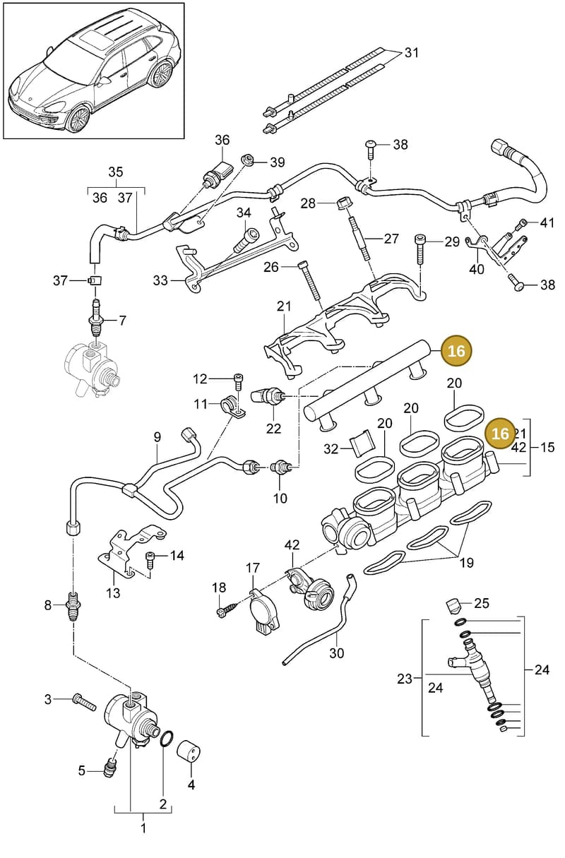 95811024130 — Porsche Cayenne (2010-2018) diagram p37107040, position 16