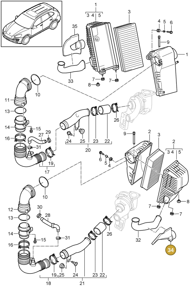 95811025100 — Porsche Cayenne (2010-2018) diagram p37106050, position 34