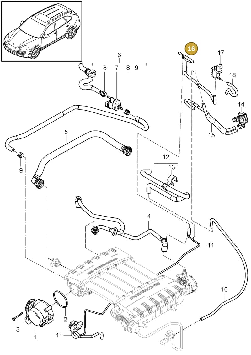 95811035130 — Porsche Cayenne (2010-2018) diagram p37107010, position 16