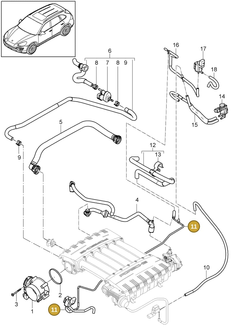 95811036000 — Porsche Cayenne (2010-2018) diagram p37107010, position 11