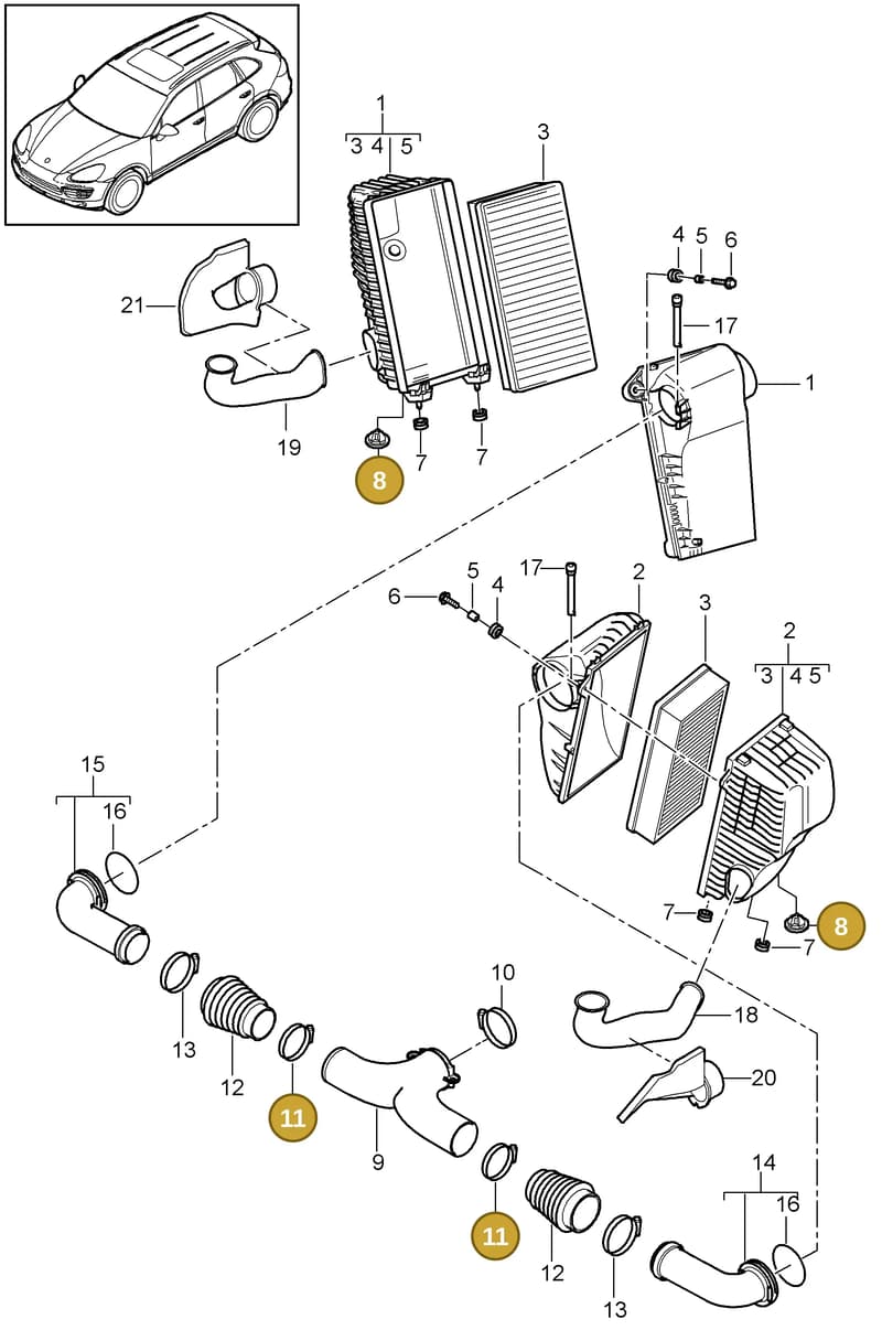 95811083400 — Porsche Cayenne (2010-2018) diagram p37106000, position 8+11