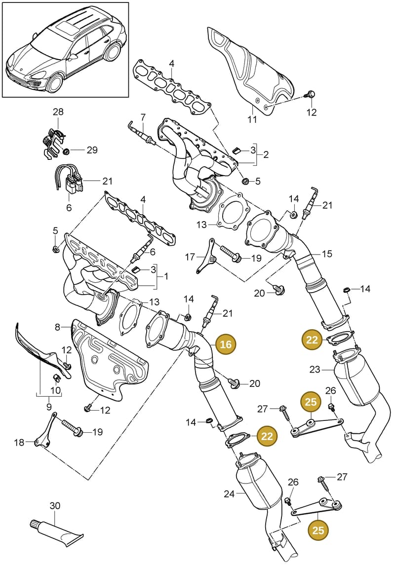 95811111300 — Porsche Cayenne (2010-2018) diagram p37202000, position 16+22+25