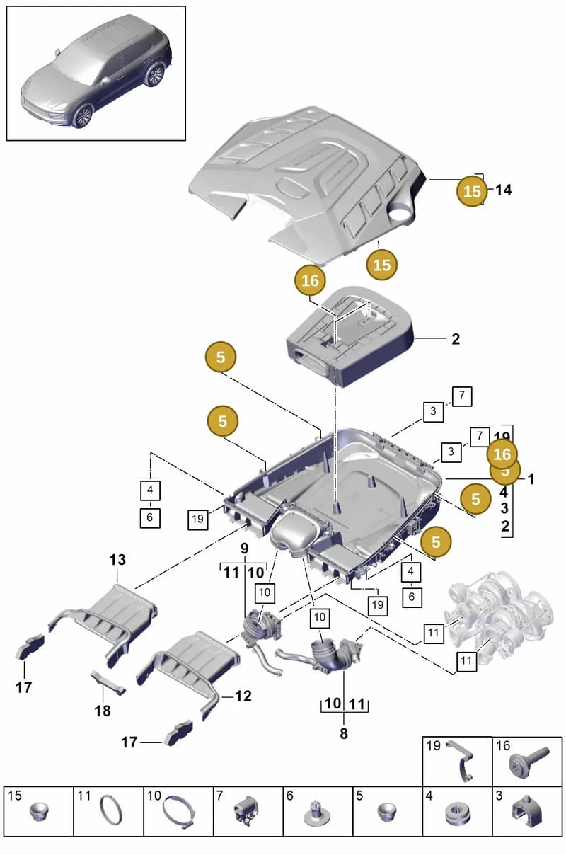 95813356730 — Porsche Cayenne (2017-2023) diagram p51106000, position 5+15+16