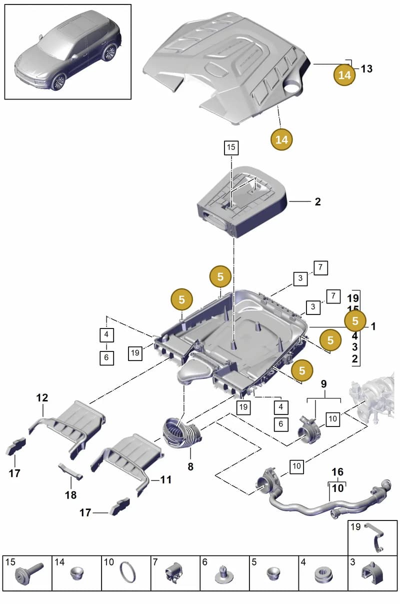 95813356730 — Porsche Cayenne (2017-2023) diagram p51106010, position 5+14