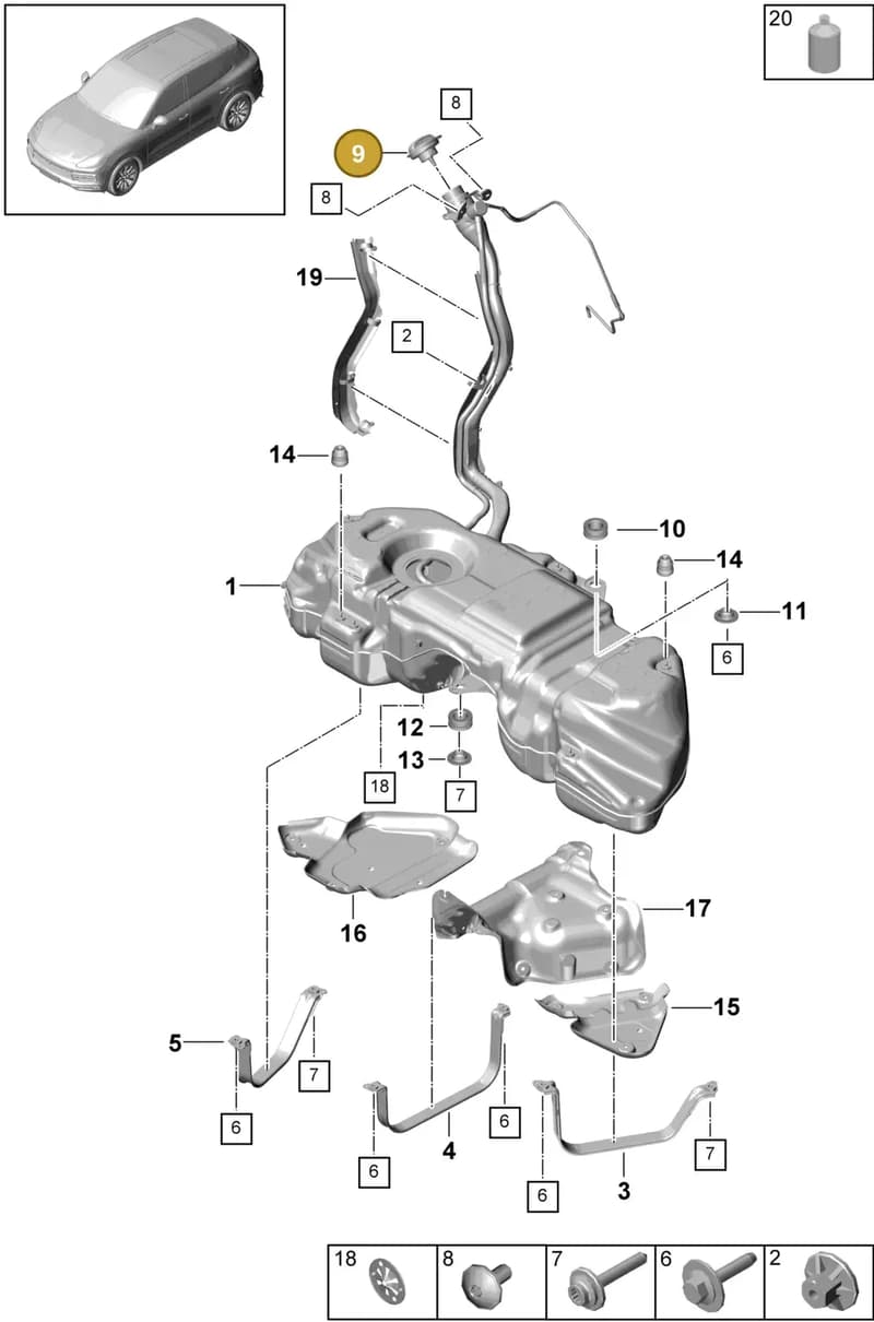 958201550 — Porsche Cayenne (2017-2023) diagram p51201000, position 9