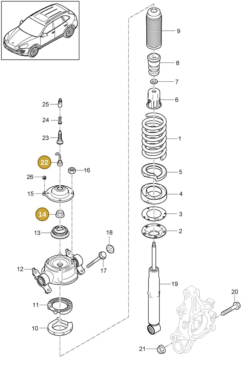 95833386901 — Porsche Cayenne (2010-2018) diagram p37502000, position 14+22
