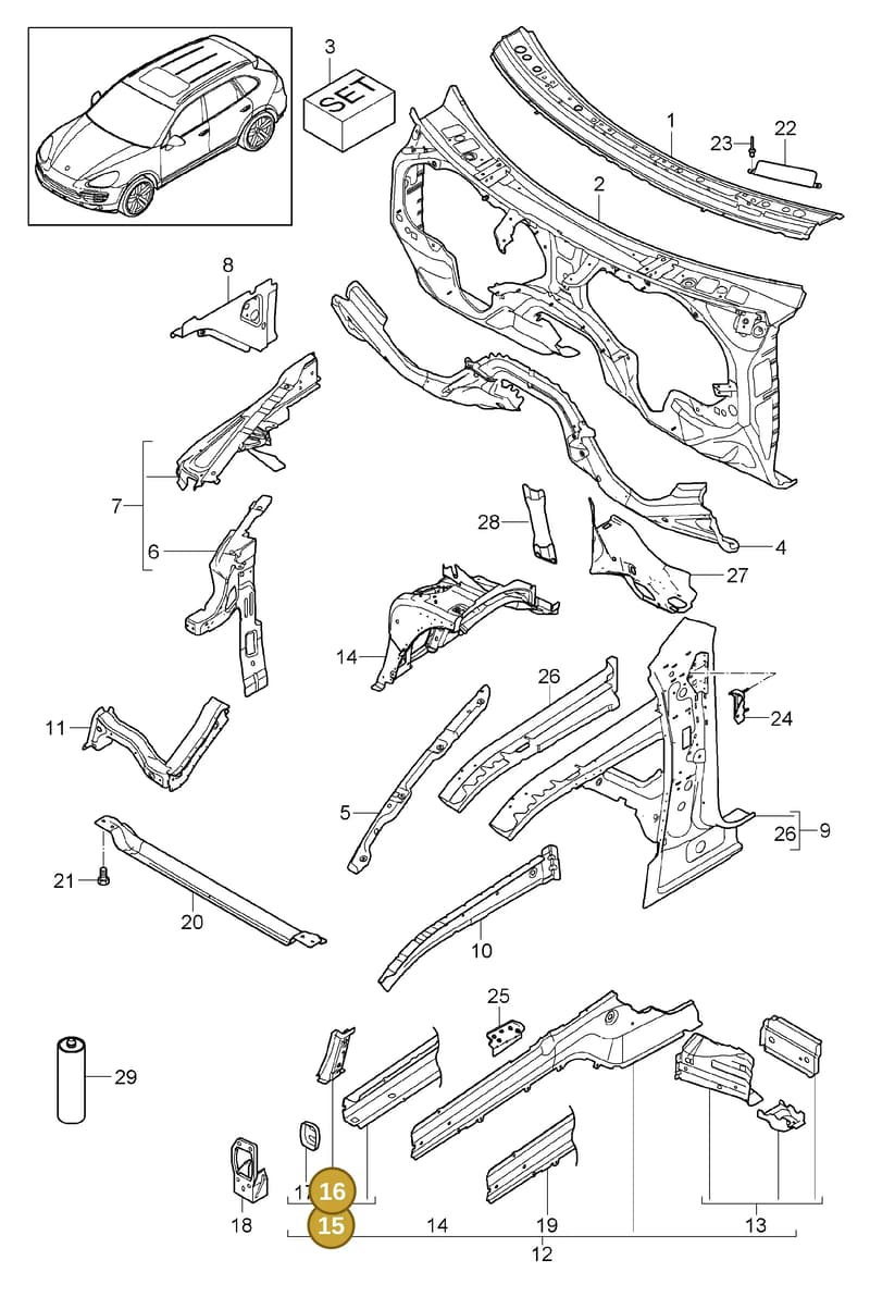 95850166900GRV — Porsche Cayenne (2010-2018) diagram p37801010, position 15+16