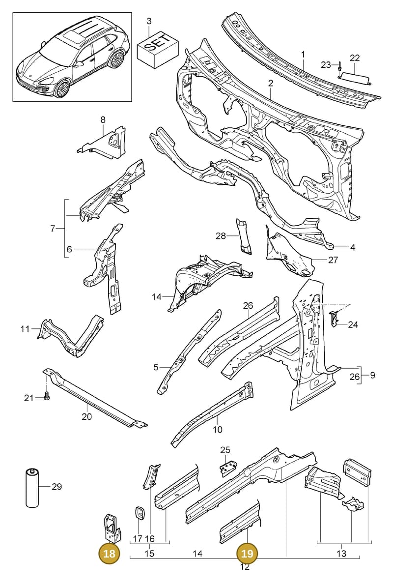 95850193500GRV — Porsche Cayenne (2010-2018) diagram p37801010, position 18+19