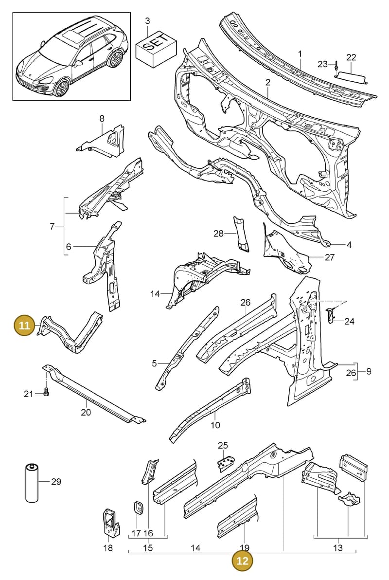 95850199200GRV — Porsche Cayenne (2010-2018) diagram p37801010, position 11+12