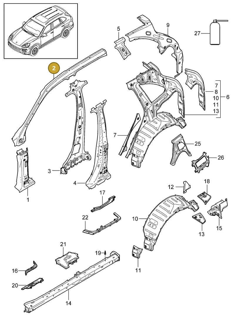 95850219900GRV — Porsche Cayenne (2010-2018) diagram p37801050, position 2