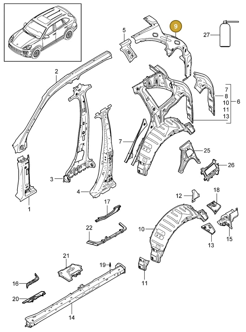 95850229901GRV — Porsche Cayenne (2010-2018) diagram p37801050, position 9