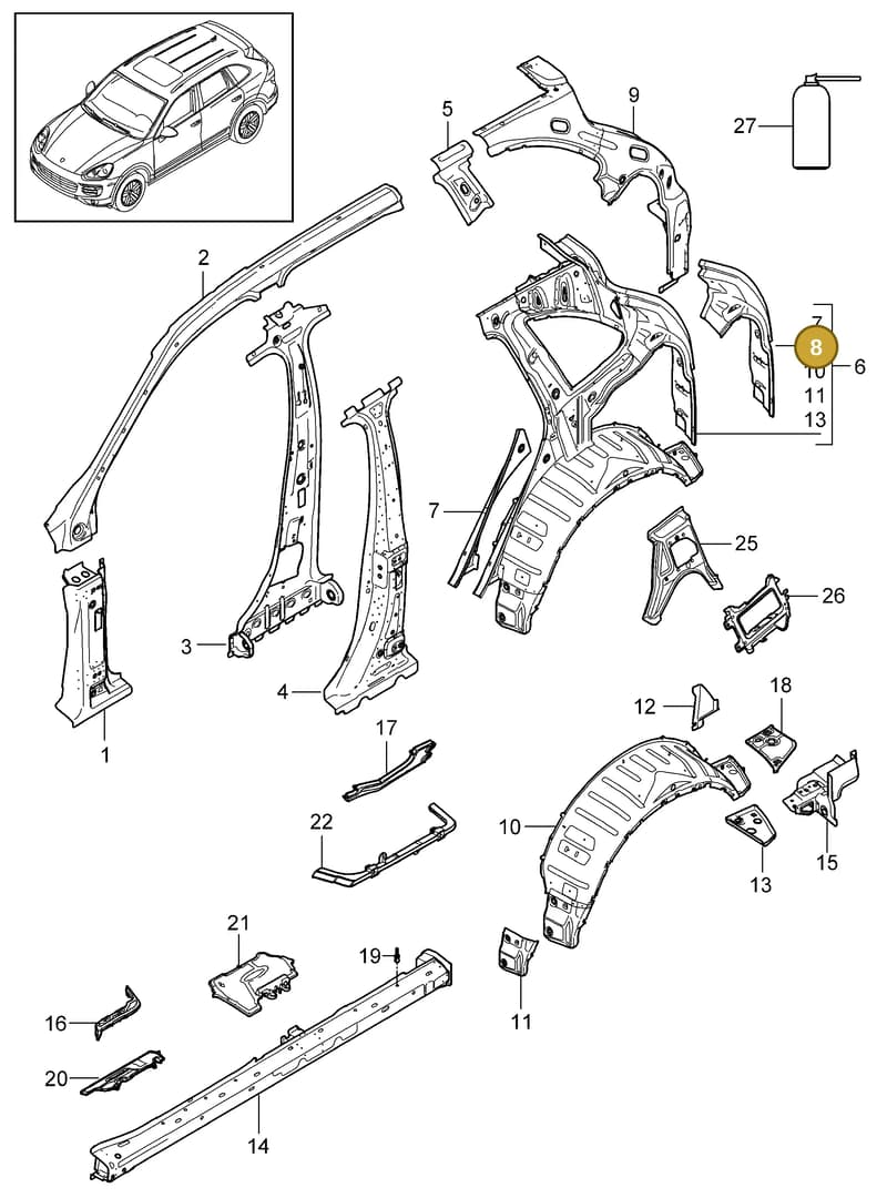 95850232900GRV — Porsche Cayenne (2010-2018) diagram p37801050, position 8