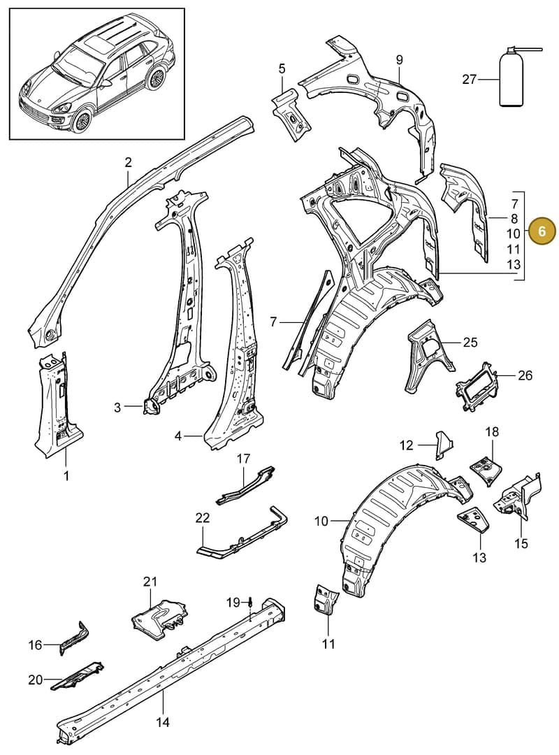 95850240101GRV — Porsche Cayenne (2010-2018) diagram p37801050, position 6
