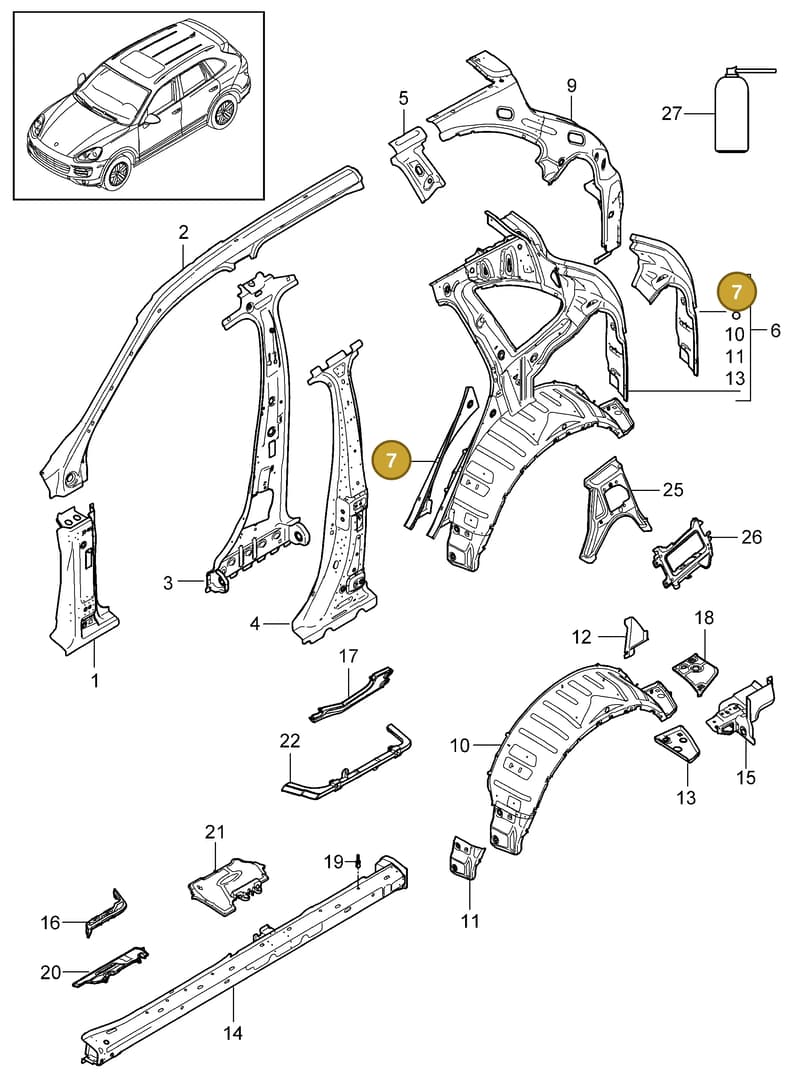 95850258100GRV — Porsche Cayenne (2010-2018) diagram p37801050, position 7