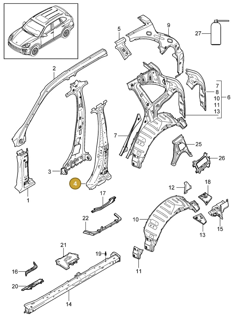 95850260701GRV — Porsche Cayenne (2010-2018) diagram p37801050, position 4