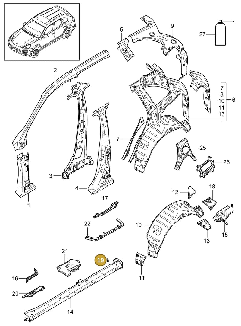 95850433900 — Porsche Cayenne (2010-2018) diagram p37801050, position 19