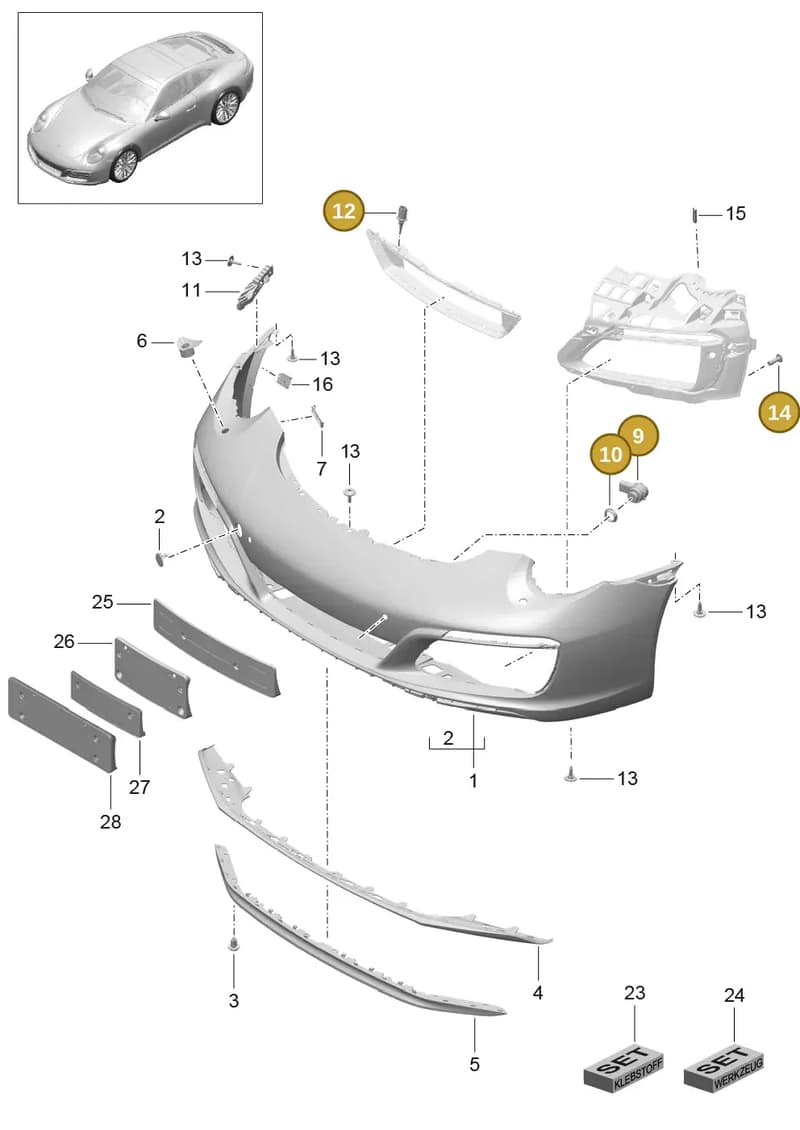 95850553500 — Porsche 911 (2016-2019) diagram p47802000, position 9+10+12+14