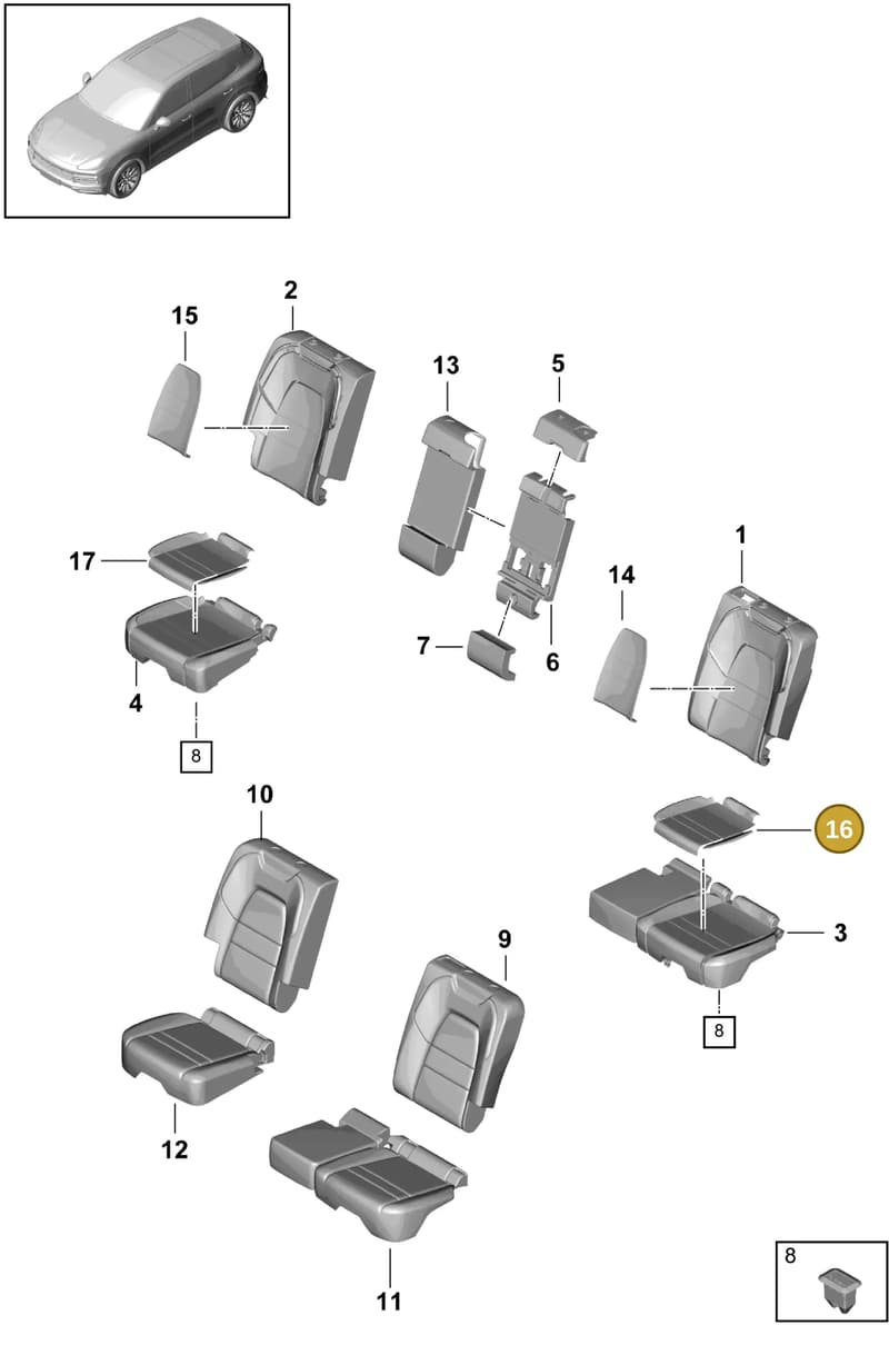 95852263900GT8 — Porsche Cayenne (2017-2023) diagram p51818000, position 16