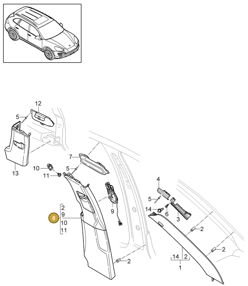 958555851018P0 — Porsche Cayenne (2010-2018) diagram p37807020, position 8