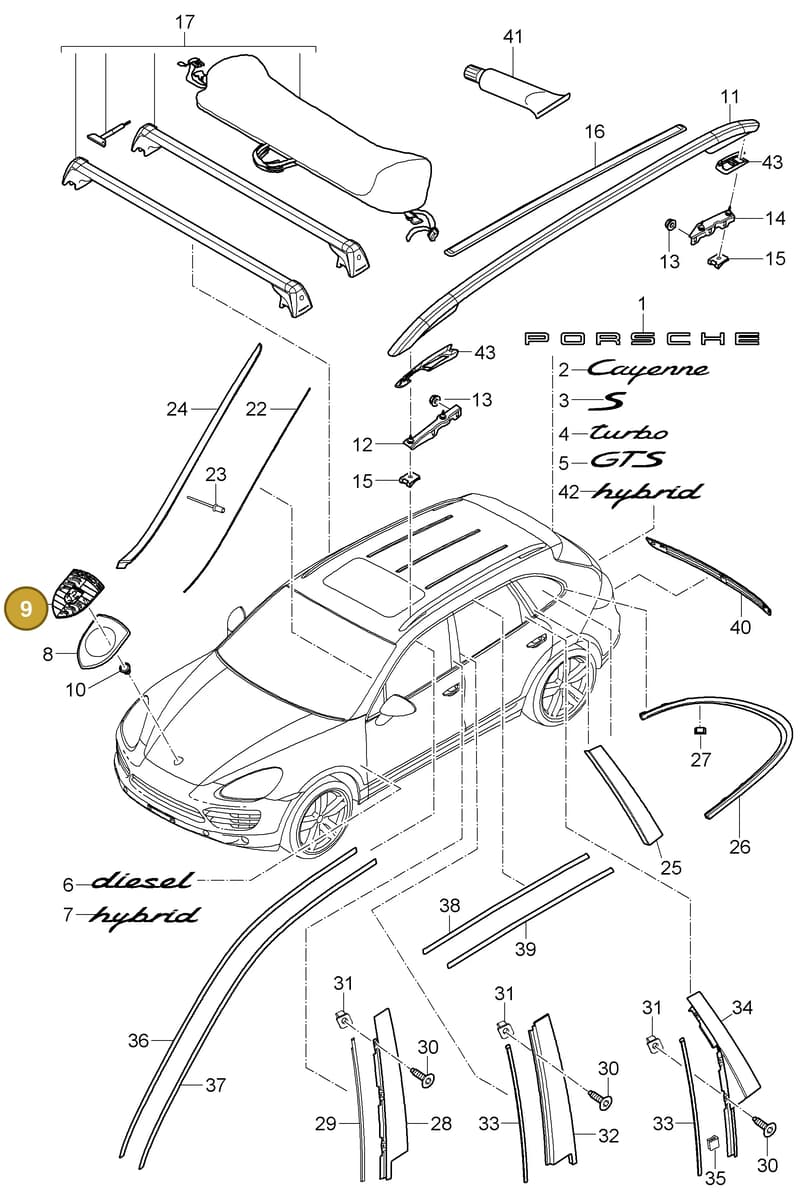95855979020G2X — Porsche Cayenne (2010-2018) diagram p37810000, position 9