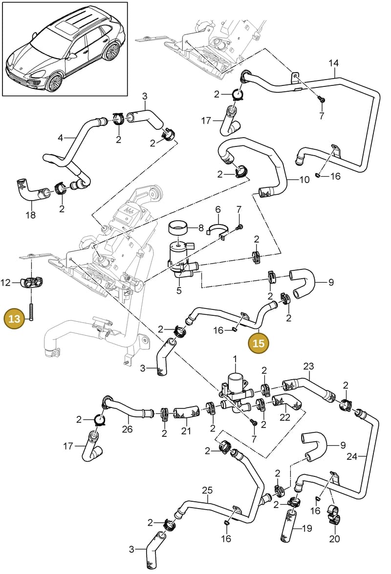 95857227800 — Porsche Cayenne (2010-2018) diagram p37813020, position 13+15