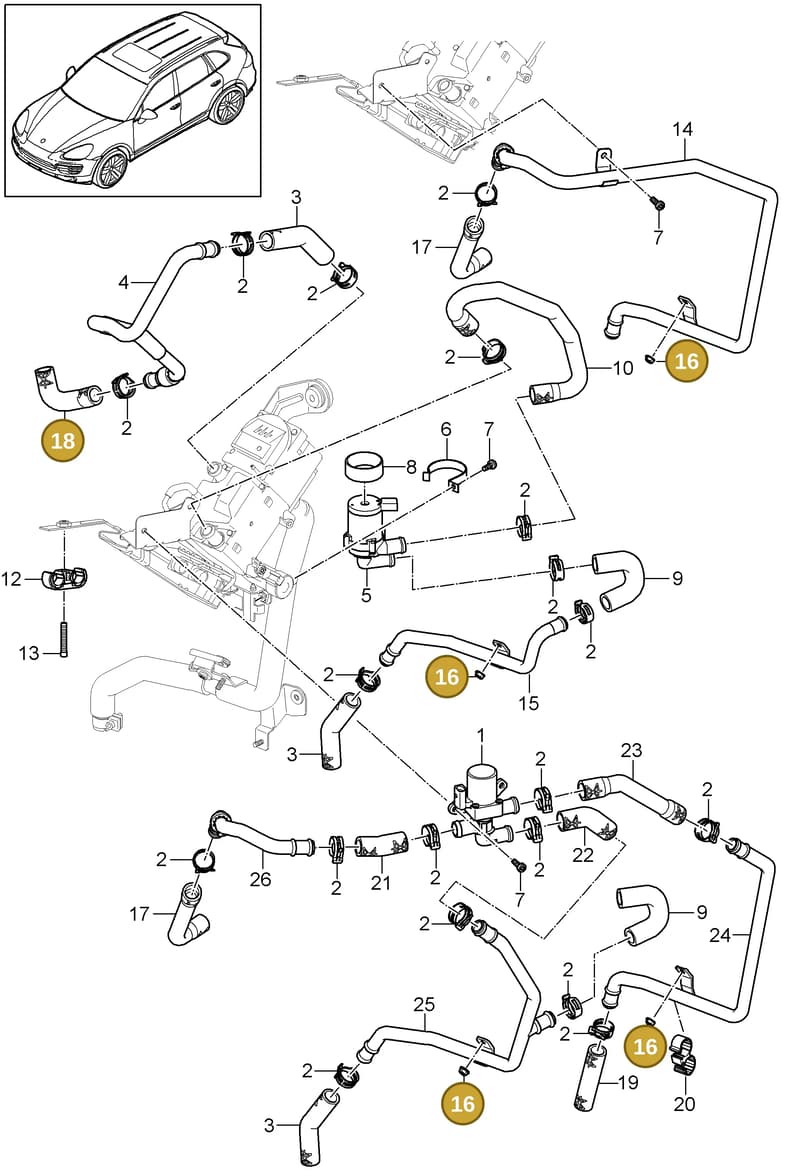 95857232000 — Porsche Cayenne (2010-2018) diagram p37813020, position 16+18
