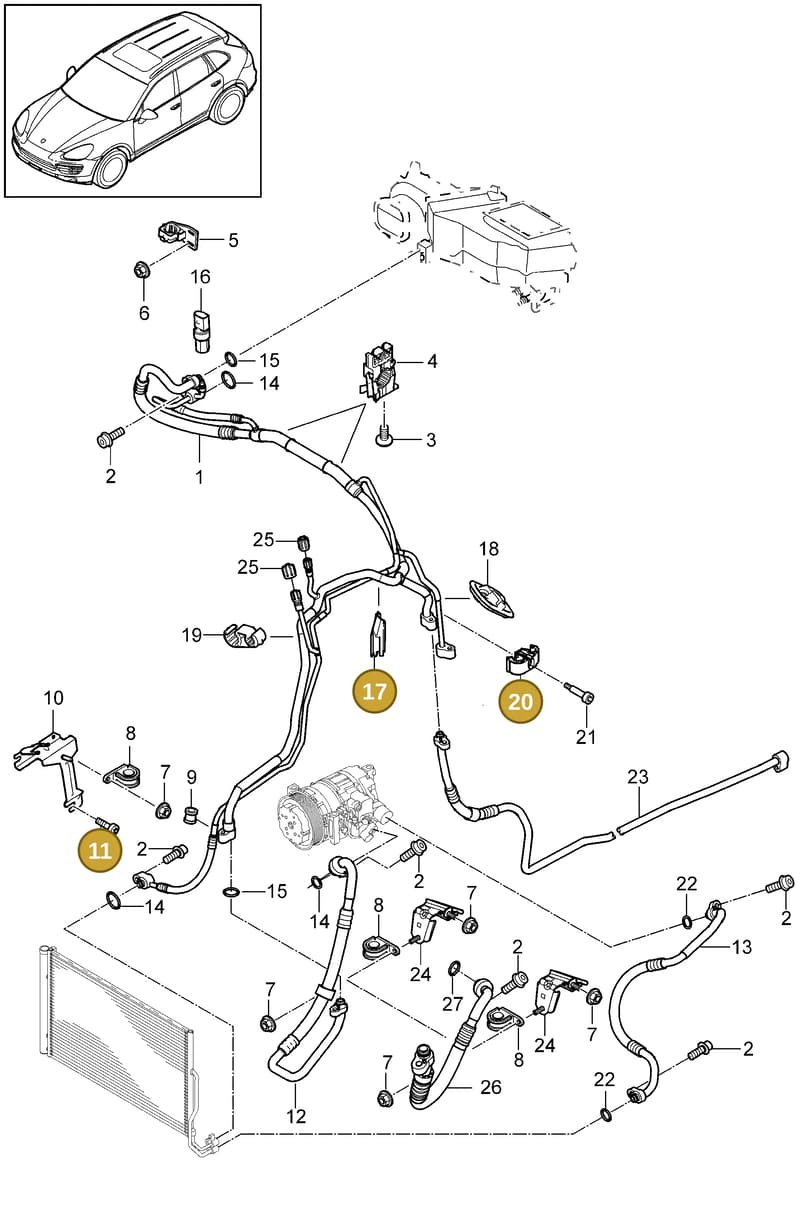 95857366700 — Porsche Cayenne (2010-2018) diagram p37813060, position 11+17+20