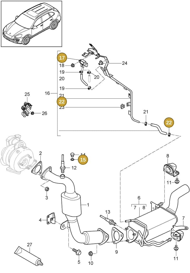 95860615110 — Porsche Cayenne (2010-2018) diagram p37202020, position 15+17+22
