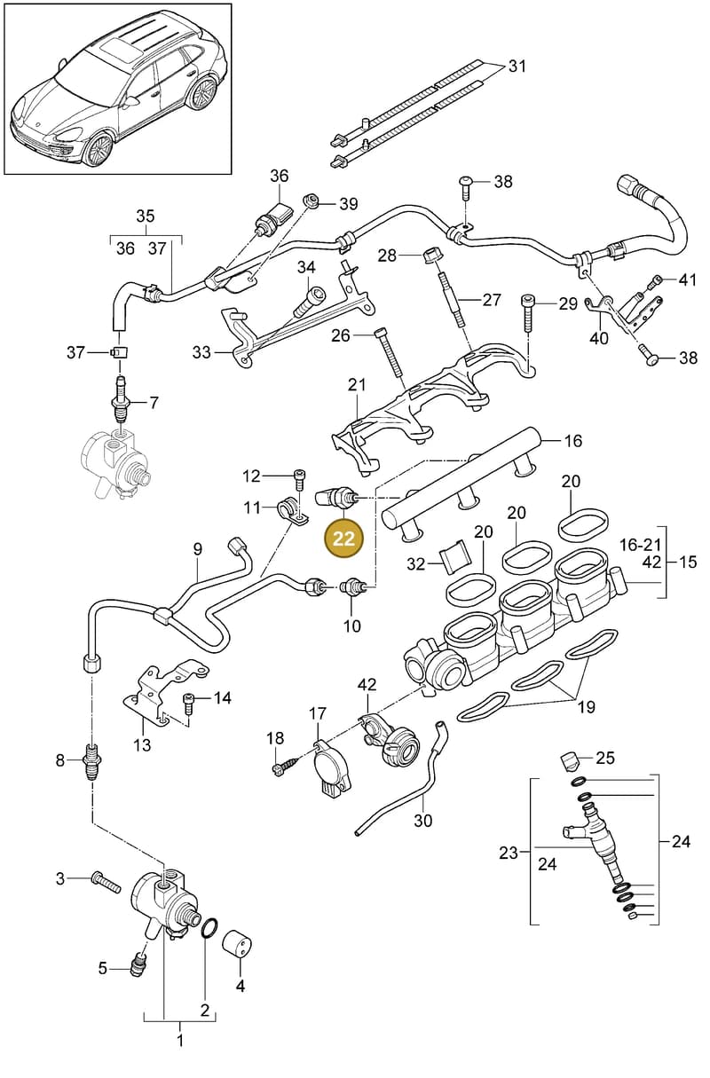 95860623010 — Porsche Cayenne (2010-2018) diagram p37107040, position 22