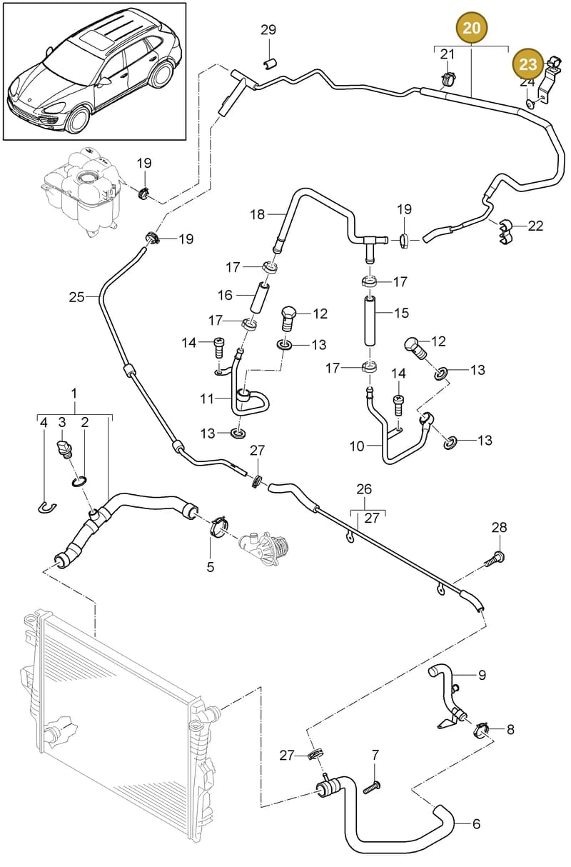95860656700 — Porsche Cayenne (2010-2018) diagram p37105050, position 20+23