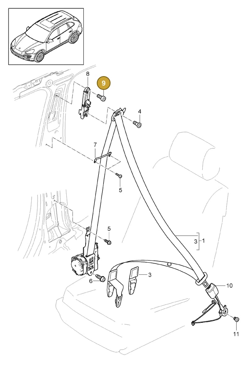 95880374000YLZ — Porsche Cayenne (2010-2018) diagram p37812000, position 9