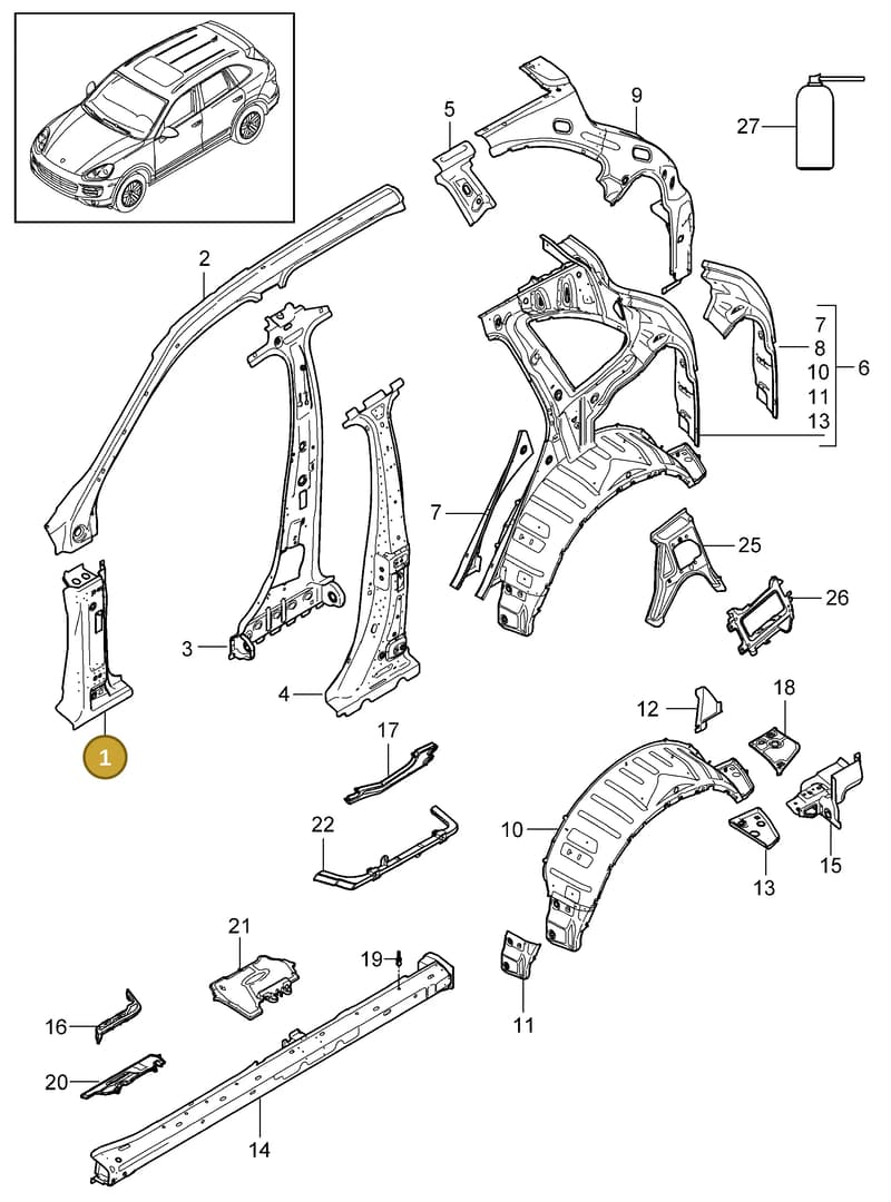 958809204GRV — Porsche Cayenne (2010-2018) diagram p37801050, position 1