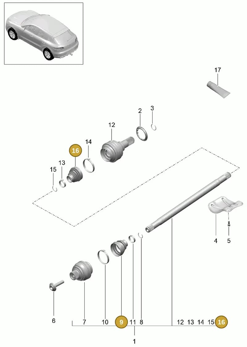 95B501151 — Porsche Macan (2013-2018) diagram p44501020, position 9+16