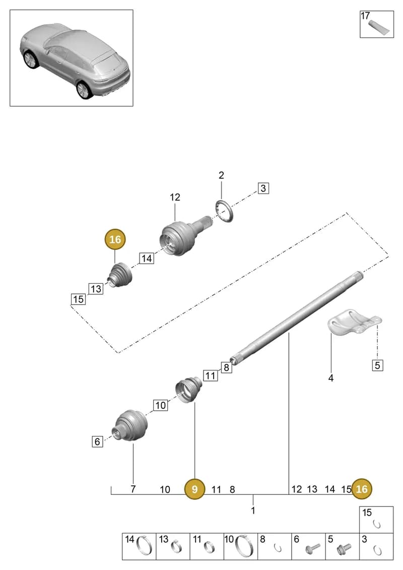 95B501151 — Porsche Macan (2018-2022) diagram p52501030, position 9+16