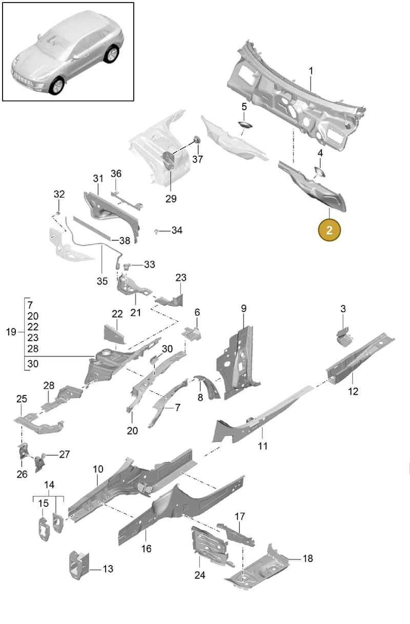 95B802019YGRV — Porsche Macan (2013-2018) diagram p44801010, position 2