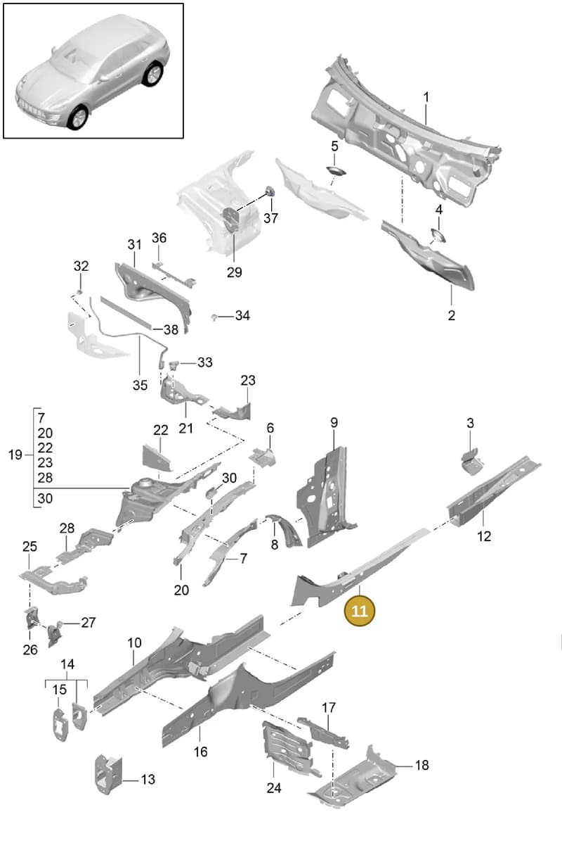 95B804189YGRV — Porsche Macan (2013-2018) diagram p44801010, position 11