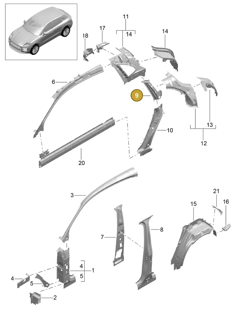95B809393YGRV — Porsche Macan R4 TFSI (2018-) diagram p52801500, position 9